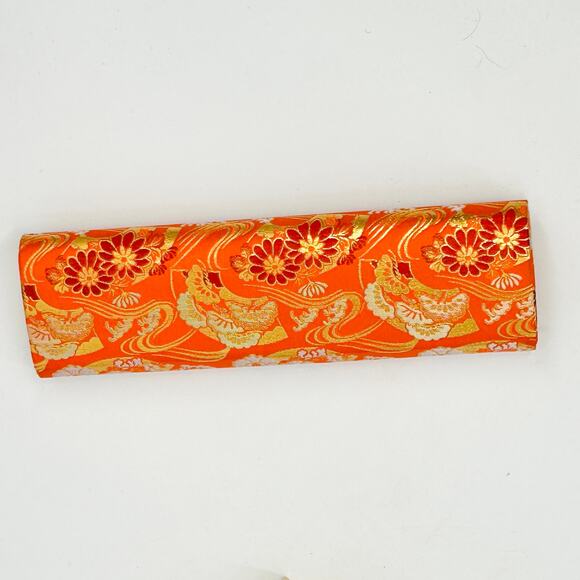 Vintage Asian Orange Gold Brocade Satin Slim Clutch Bag - Picture 5 of 7